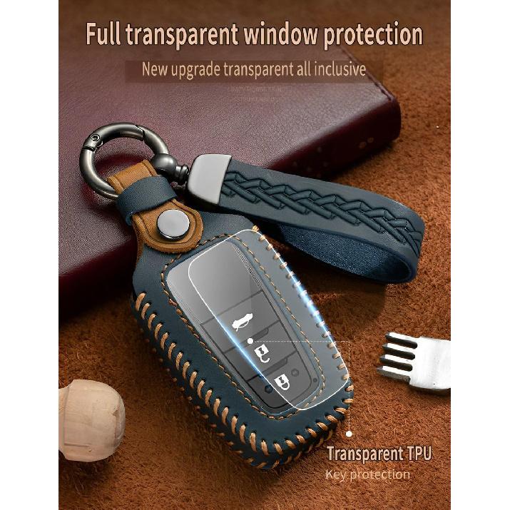 for Toyota Key Fob Cover Leather Car Key Case Keychain Fob Holder Compatible for Corolla Cross Crown Grand Highlander Prius Land Cruiser RAV4 Prime