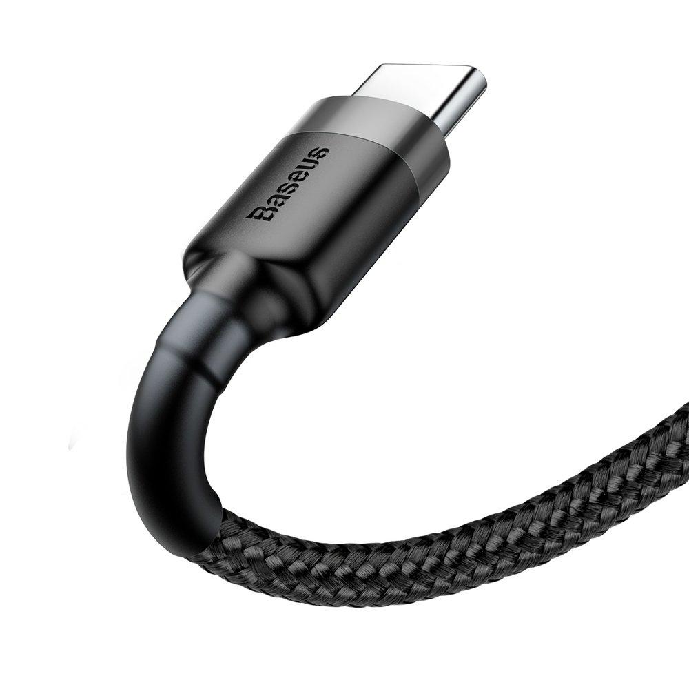 Baseus Cafule Series USB to USB-C Durable Nylon Cable, Quick Charge 3.0, 2A, 2M, Black-Grey (CATKLF-CG1)