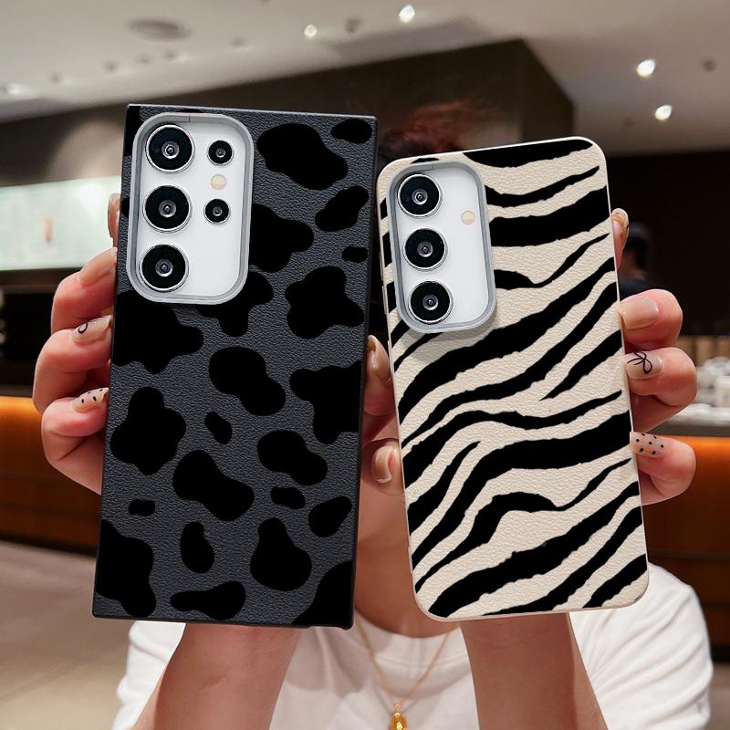Ударопрочный тонкий матовый чехол для телефона с рисунком коровьей полосы для Samsung S25 Ultra S24 FE S23 S22 S21 A56 A36 A16 A55 A15 с рисунком зебры и мягкой текстурой из ТПУ кожи