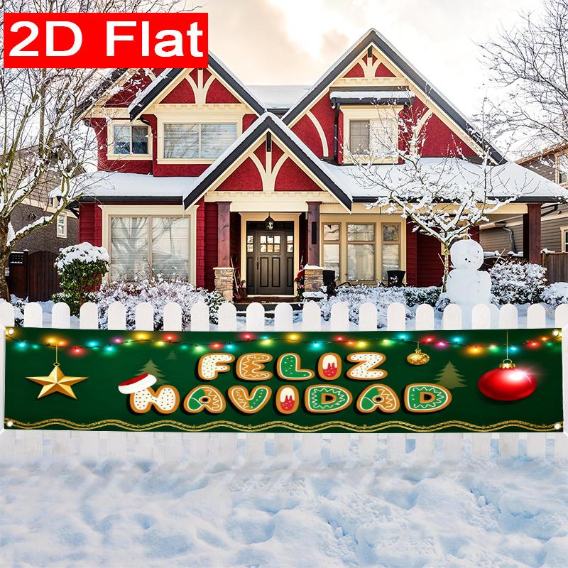 Feliz Navidad Spanish Christmas Yard Banner, Es La Razon De La Navidad Design, Polyester Outdoor Garden Porch Fence Wall Decoration