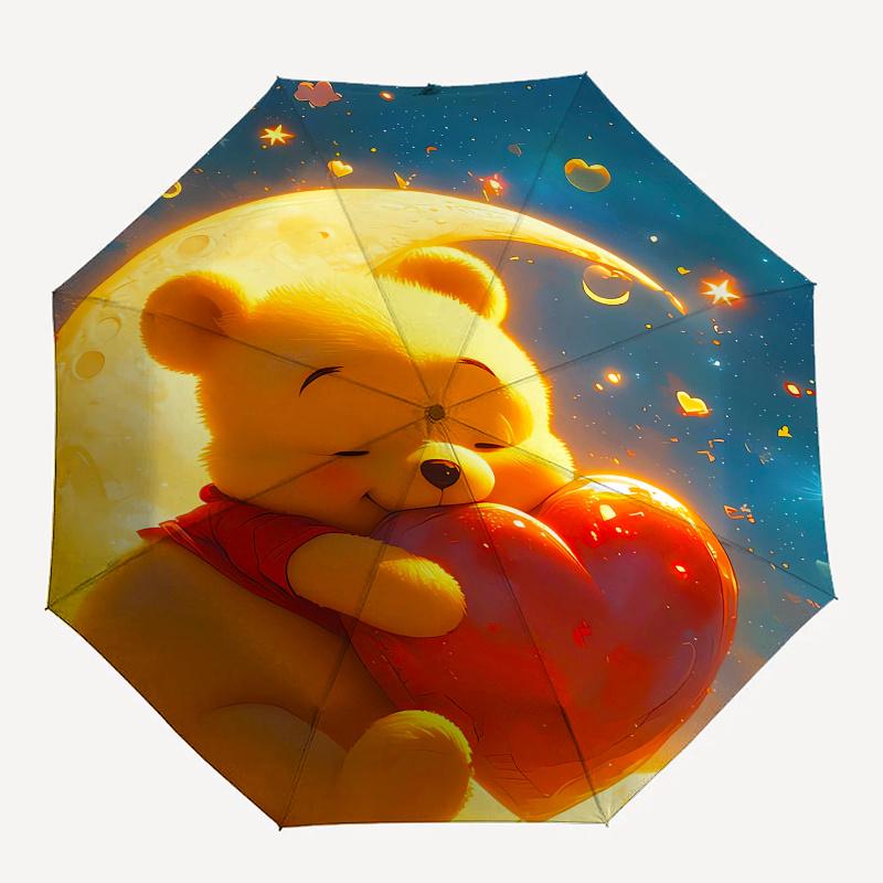 Panda,Heart Fully automatic themed umbrella - 8 ribs durable iron frame, tri-fold compact design, perfect as a gift, travel umbrella, unisex