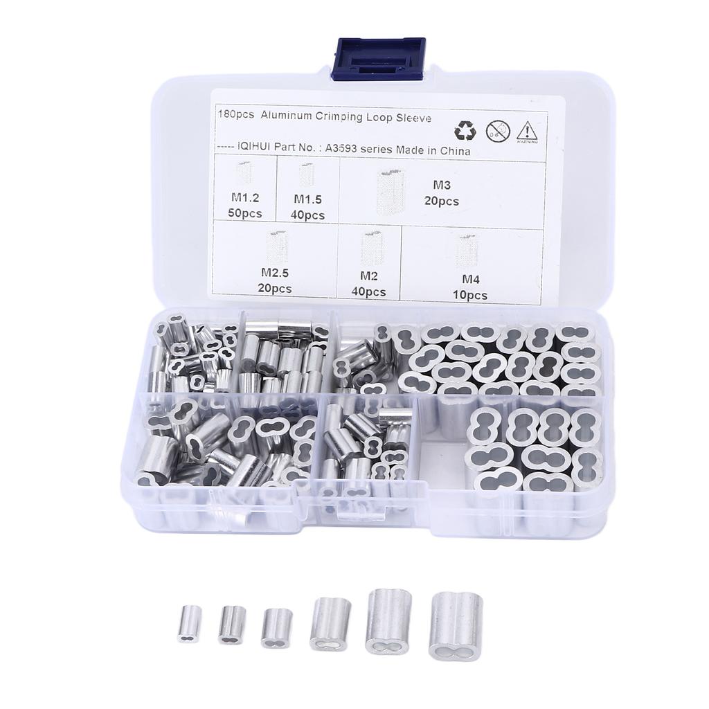 Набор обжимных петель-гильз 180 шт., 6 размеров, алюминиевые двухствольные обжимные гильзы, универсальные для тросов