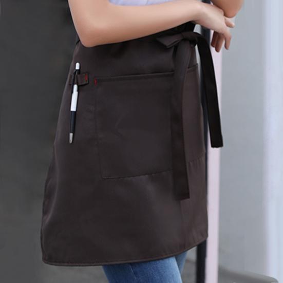 Водонепроницаемый полуфартук унисекс с 2 карманами, фартук на талии официантки, шеф-повара, устойчивый короткий фартук на шнуровке для ресторана, кафе