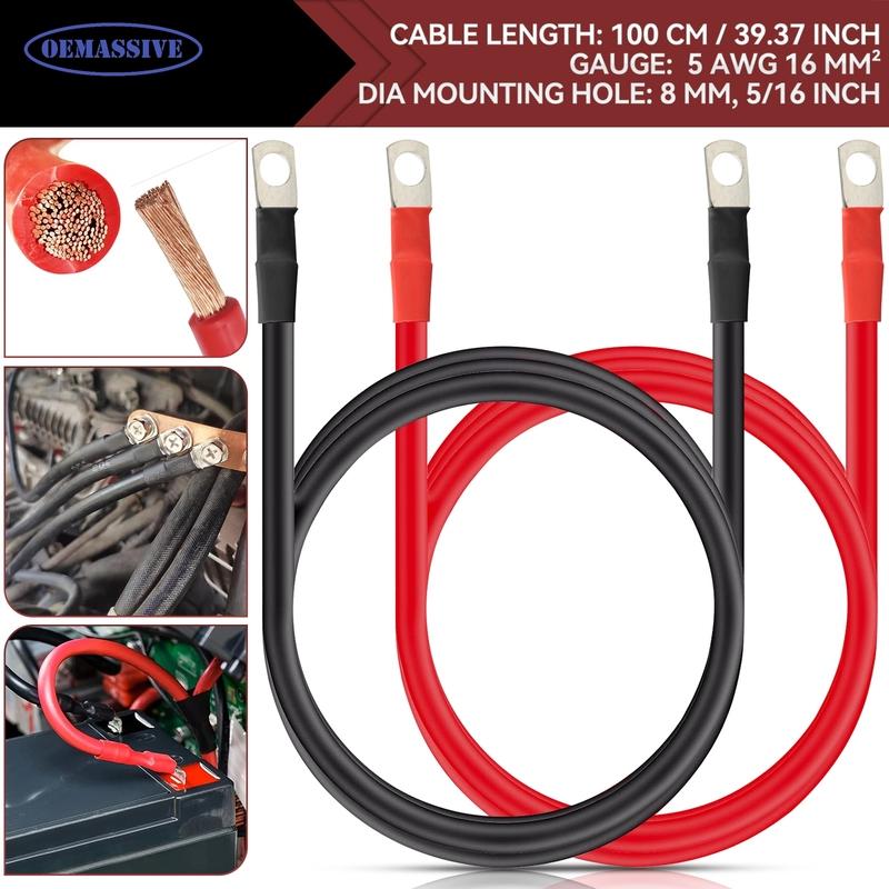 2 шт. ПВХ Комплект кабелей инвертора аккумулятора 5AWG 5 калибр Положительный Отрицательный кабель 100 см 6 мм2 12-24 В Для дома на колесах, грузовика, кемпера, инвертора, аккумулятора