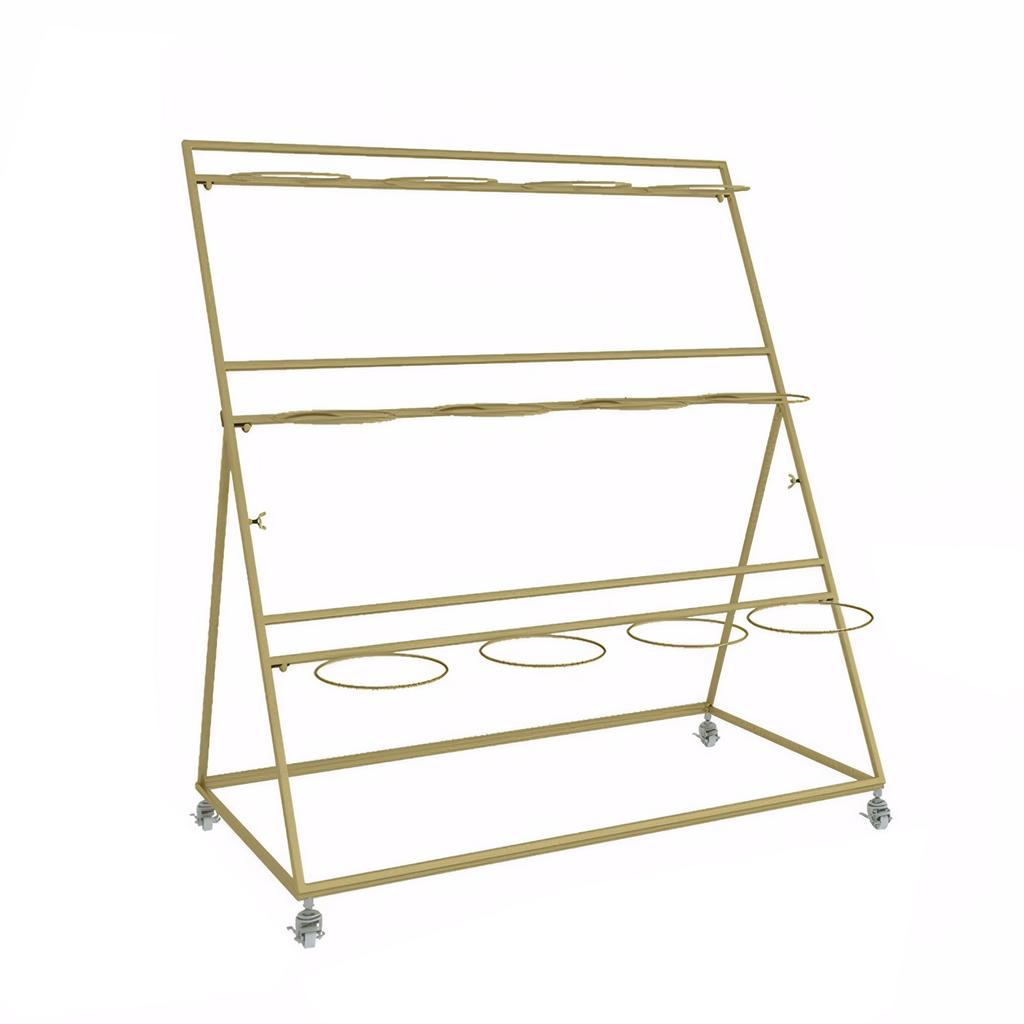 Стойка для демонстрации цветов 3-ярусная металлическая подставка для растений на колесах с ножным тормозом 12 шт. Конические белые пластиковые цветочные горшки