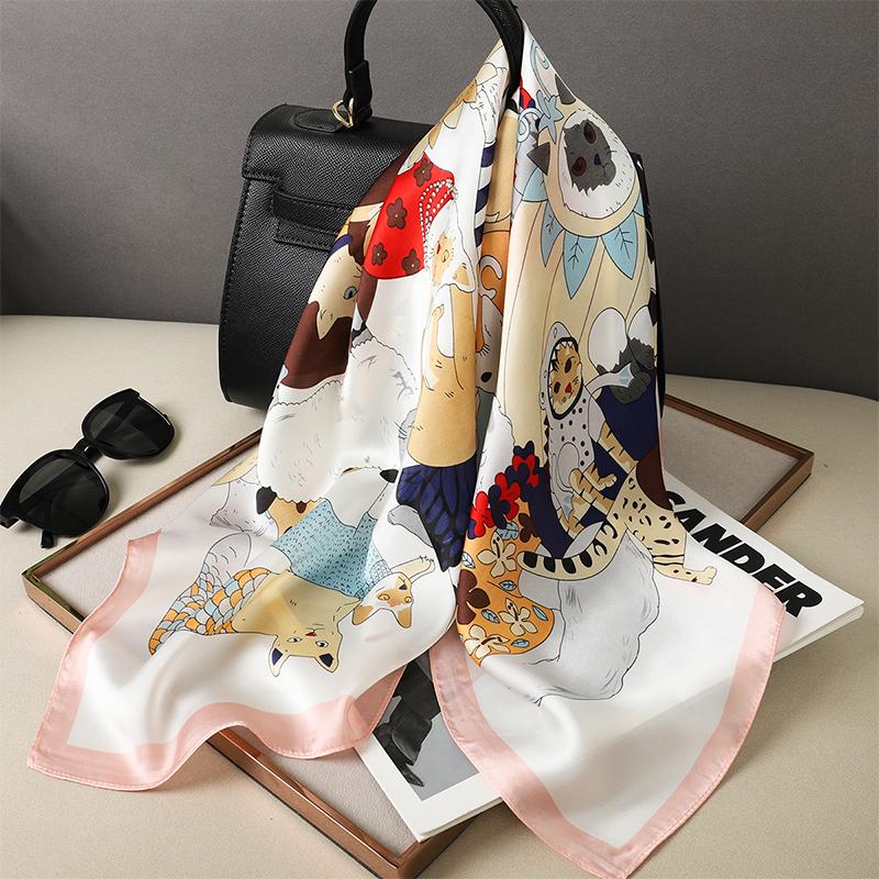Luxury Brand Scarves for Women Shawl Print Silk Satin Hijab Scarf Female Bandana 70*70cm Square Shawls Scarfs For Ladies