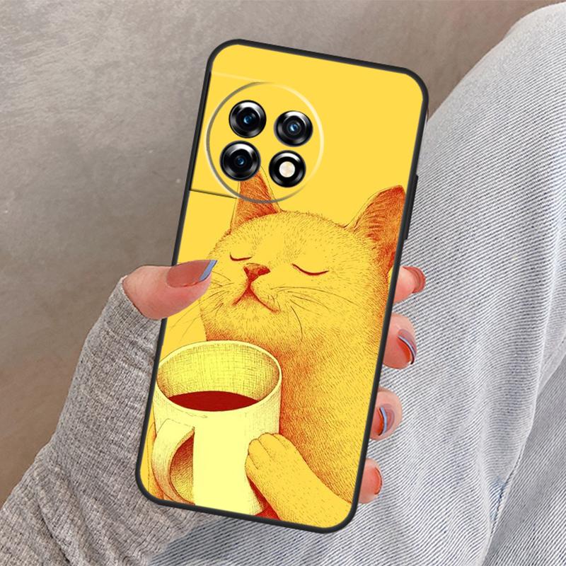 Cute Animal Cat Coffee Cover For OnePlus Nord 4 CE 2 3 Lite N30 N20 N10 OnePlus 13 12 11 10 Pro 8T 10T 12R 13R Case