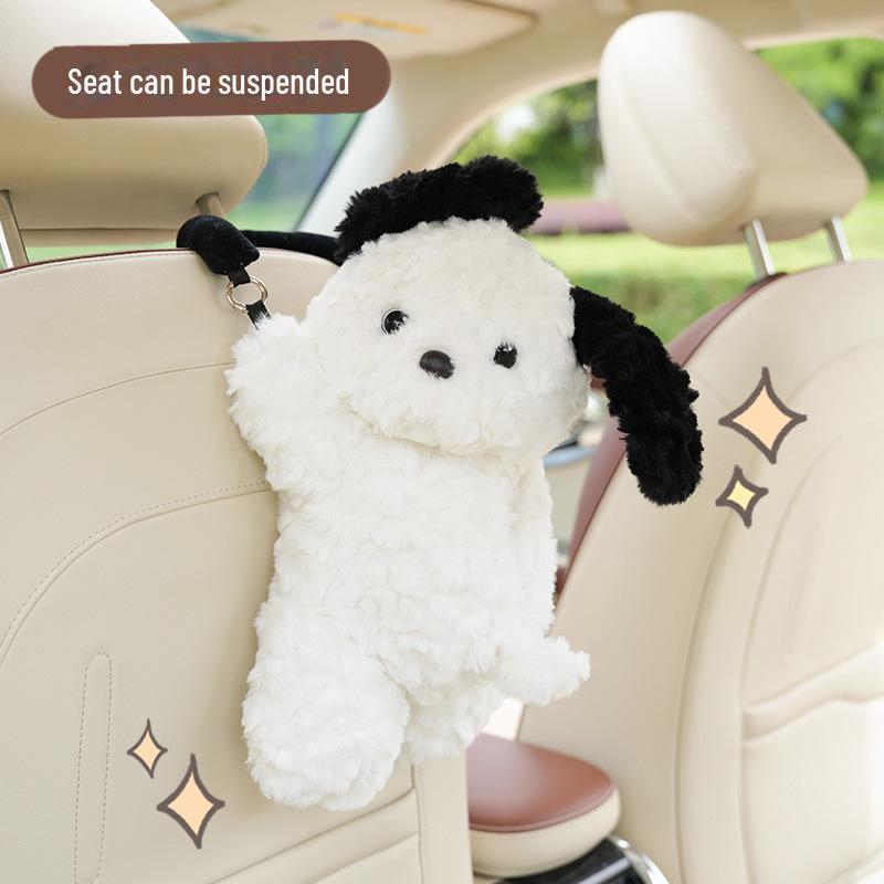 Plush Dog Car Tissue Box: Cute Hanging Cartoon for Car Interiors