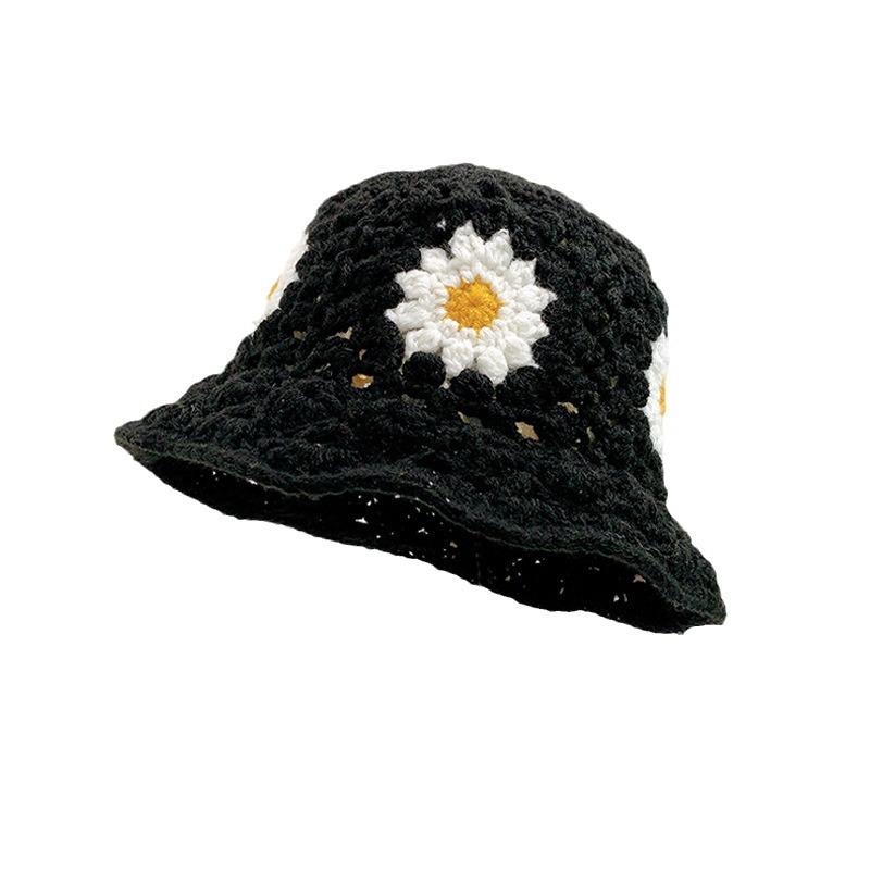 Весенне-осенние цветы Вязаная шапка ручной работы Детская нишевая полая шерстяная Универсальная шляпа-ведро Подчеркивает маленький тренд