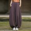 Johnature Женские винтажные шаровары с эластичной талией, осенние однотонные лоскутные свободные длинные брюки