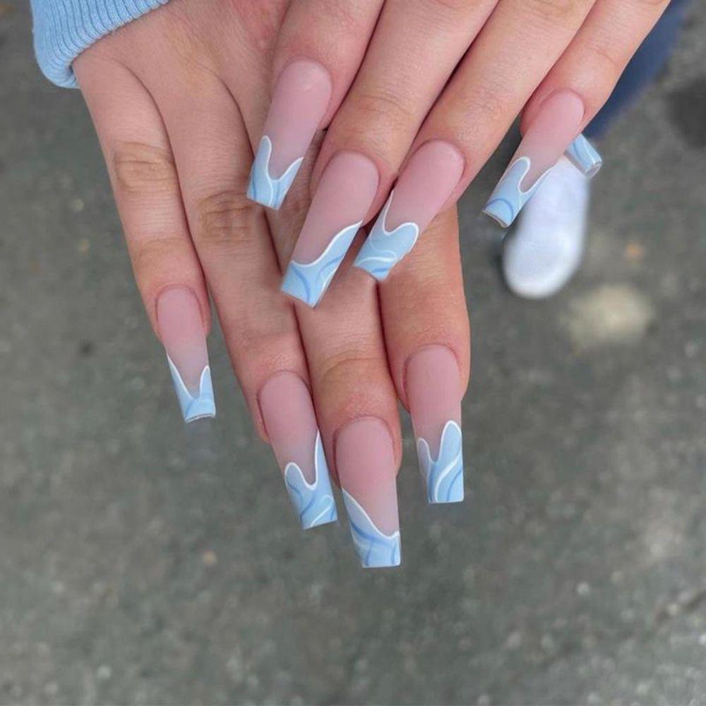 24 шт./коробка французская балерина полное покрытие искусственные носимые накладные ногти гроб накладные ногти типсы