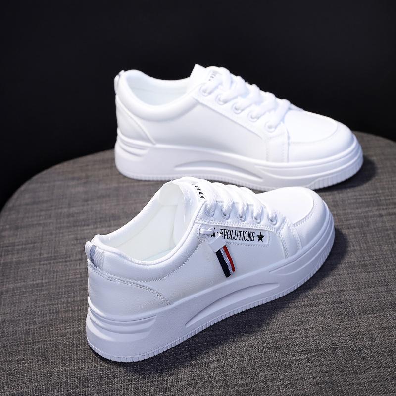 Fashion Women Casual Shoes Autumn Platform Hidden Increasing Sneakers PU Leather Shoes Woman Breathable High Quality White Shoe New 2024