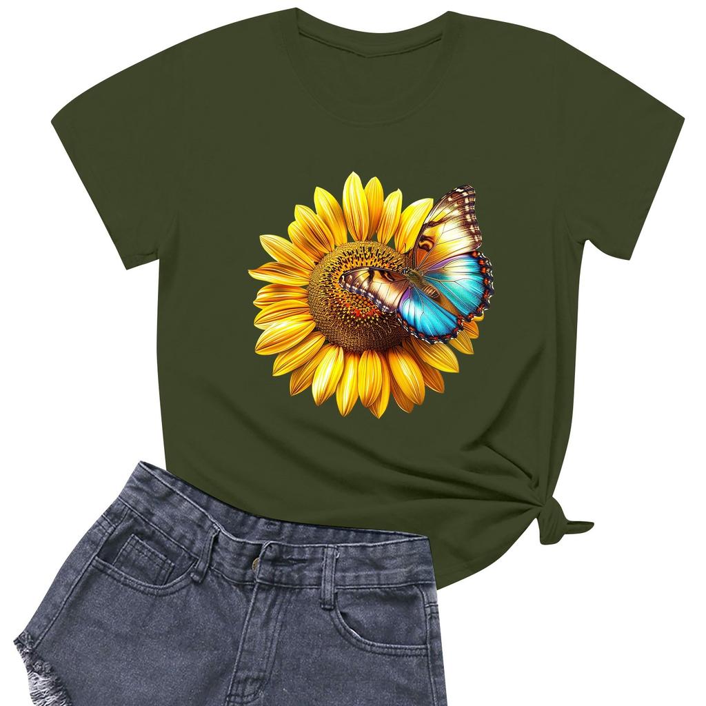 Женская модная повседневная футболка с круглым вырезом и короткими рукавами