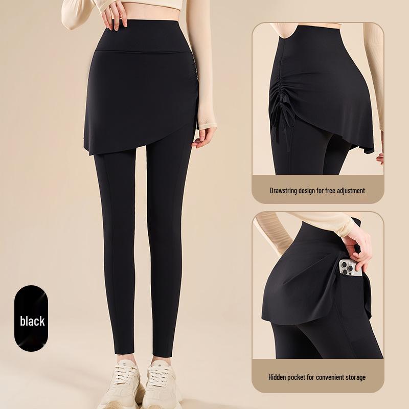 Women's High-Waist Yoga Skirt Pants with Pockets - Slimming, Anti-Exposure, Tight-Fitting, with Drawstring
