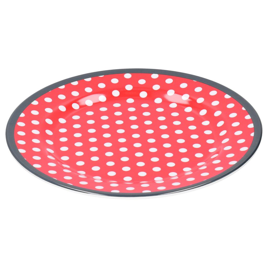 12PCS Salad Plate HighGrade Imitation Porcelain Dinnerware Tableware for Home Use(Red Dot )