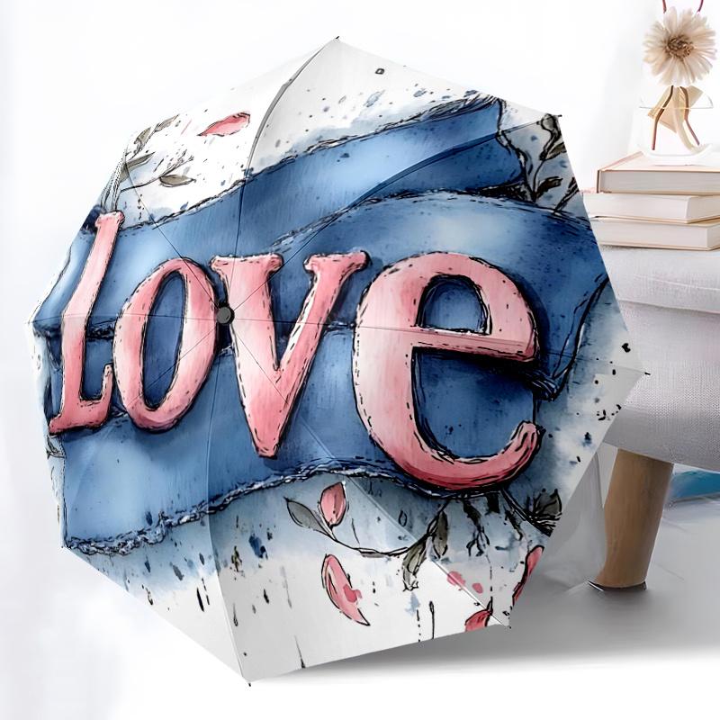 1pc Love Ribbon Automatic Open/close Umbrella, 8-Rib sturdy structure, Auto Folding/Opening, Portable Travel Umbrella for Women, c14