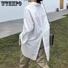 Women White Large Size Shirt Lapel Casual Solid Long Sleeve Buttons Asymmetrical Tops Autumn Loose Commute Shirts