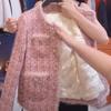 Autumn Vintage Pink Plush Cotton Loose Elegant Jackets for Women Winter Long Sleeve O Neck Casual Coats Women Single Breasted Slim Short Jacket 25411