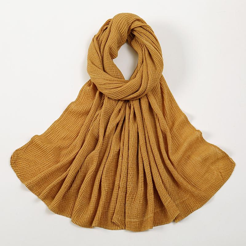 Новый жатый хлопковый хиджаб-шарф женский тюрбан мусульманская шаль однотонная бандана дышащие женские шали фуляр блестящие хиджабы Рамадан