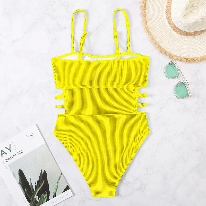 Sexy Ribbed One Piece Swimsuit Solid Swimwear Women 2022 Cut Out Monokini High Cut Swimming Suit For Women Bathing Suits