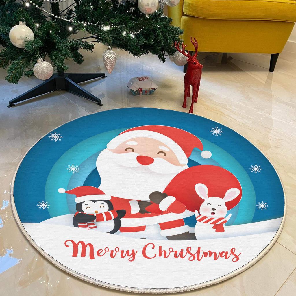 Рождественская концепция Декоративный тонкий машинный тканый хлопок Нескользящая основа Моющийся ковер для комнаты