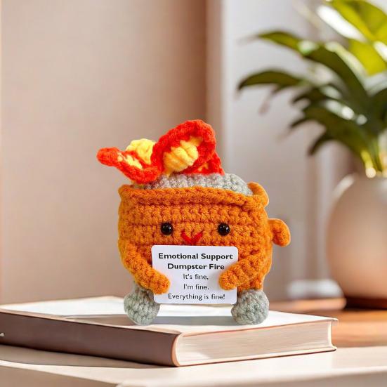 Позитивный крючком мусорный контейнер с пламенем и вдохновляющей открыткой Эмоциональная поддержка ручной работы для вязания мусорного контейнера