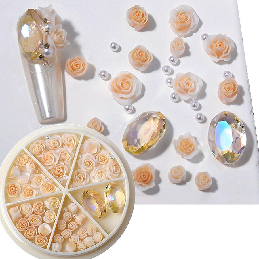 3D-цветы розы и камелии с набором жемчужных бусин, ювелирные аксессуары для дизайна ногтей