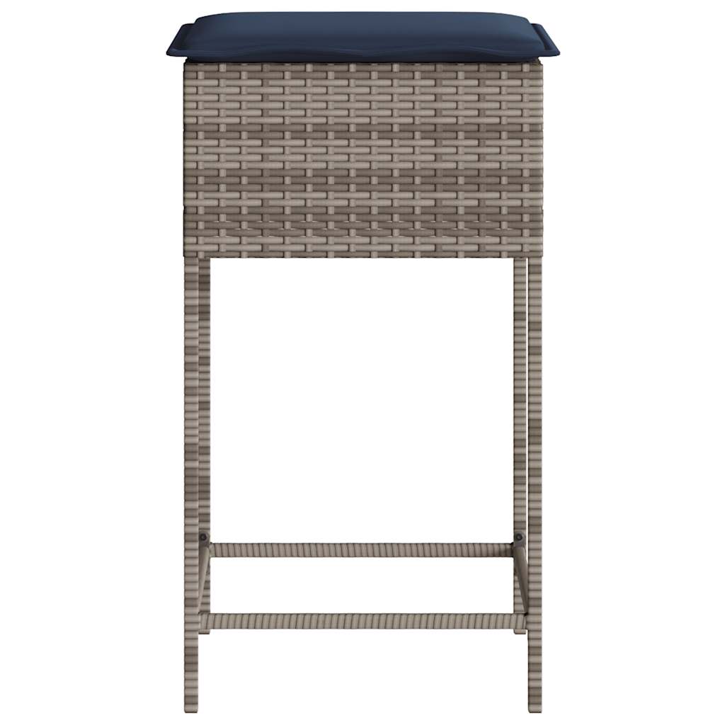 Garden Bar Stool with Cushions 2 pcs Grey Poly Rattan