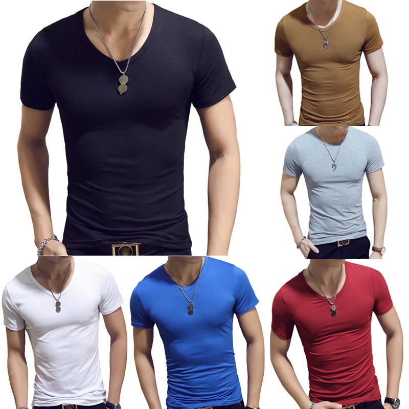 Футболка 1 шт. для мужчин, мода 2019 года, новая популярная мужская повседневная спортивная футболка с круглым вырезом M-3XL, высококачественная, с V-образным вырезом, сплошная, уникальная