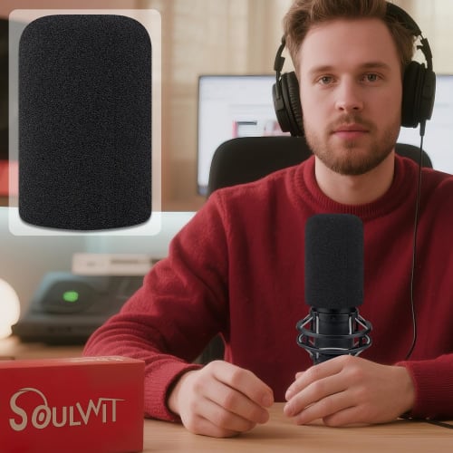 SOULWIT Microphone Foam Protective Cover/Pop Filter for HyperX QuadCast/QuadCast S/QuadCast 2S, Replacement Foam Cover/Windscreen for Mic - Black