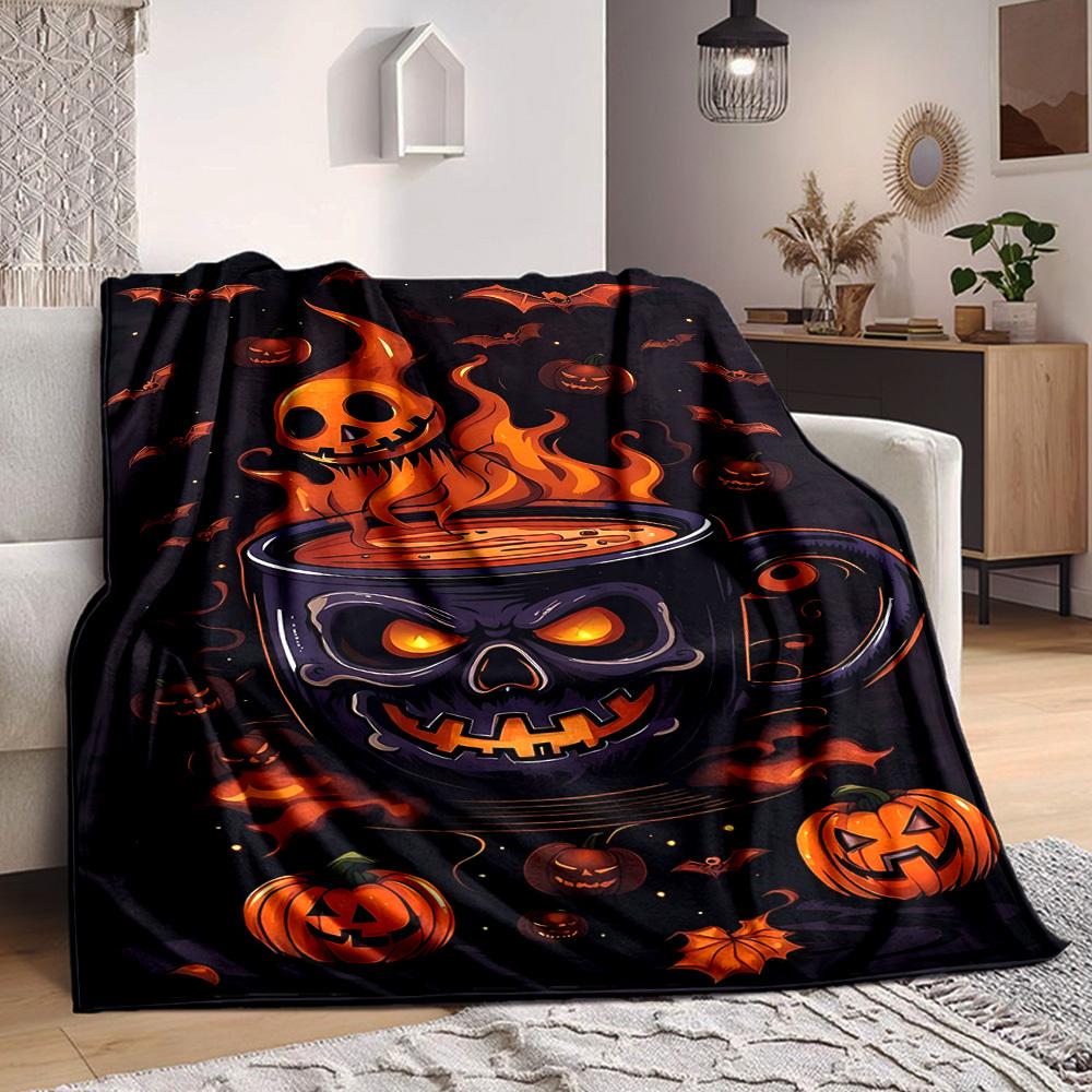 1pc Halloween Coffee Blanket, Lightweight Flannel Throw Blanket for Sofa, Bed, Travel, Camping, Living Room, Office, Couch089