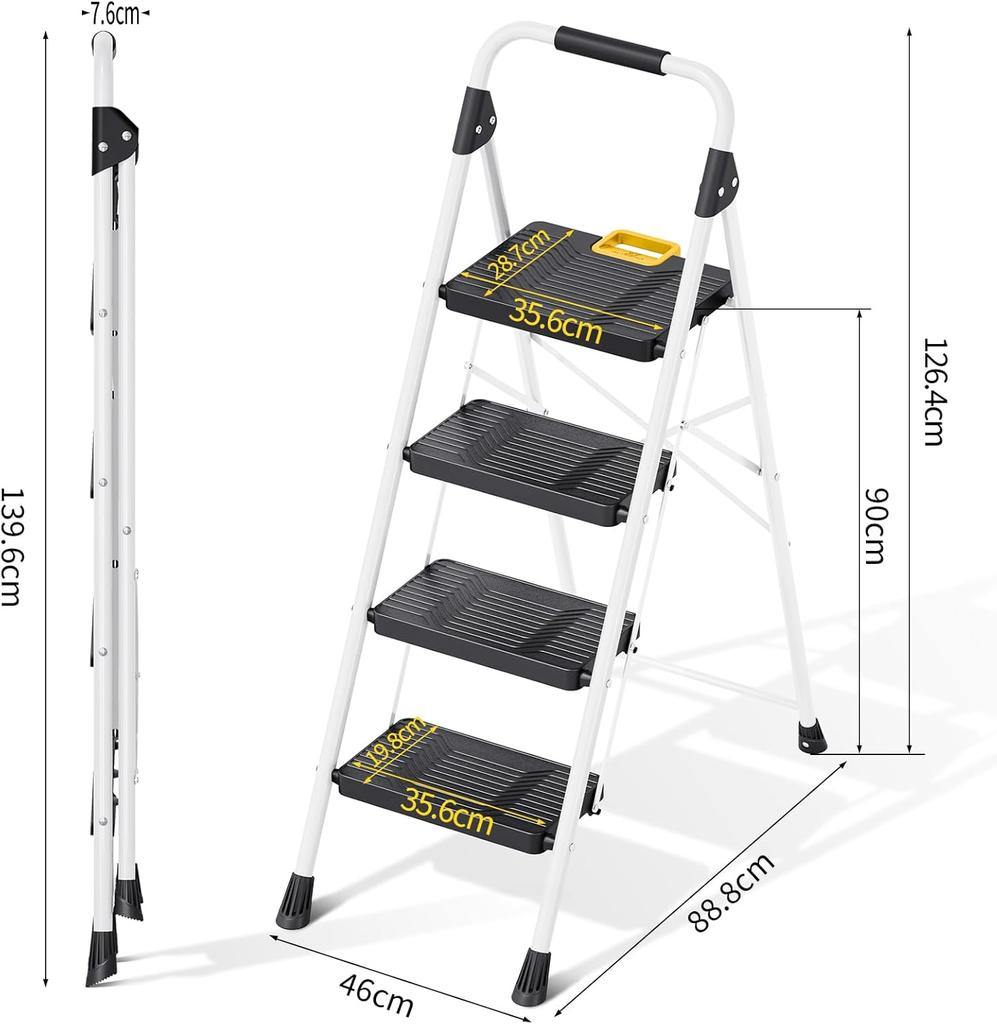 4 Step Folding Ladder,800lbs Capacity Step Stool with Safety Lock,Non-Skid Wide Pedals,and Handrail,Lightweight,for Home,Kitchen