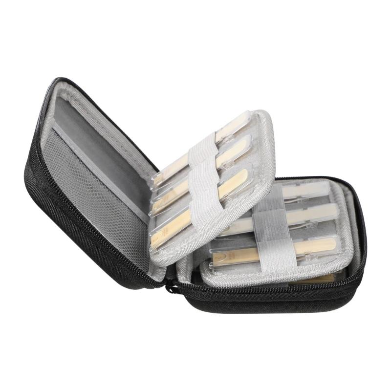 Saxophone Reed Carrying Case Waterproof Reed Storage Bag Portable Zipper Bag with Mesh Pocket for Clarinet Saxophone