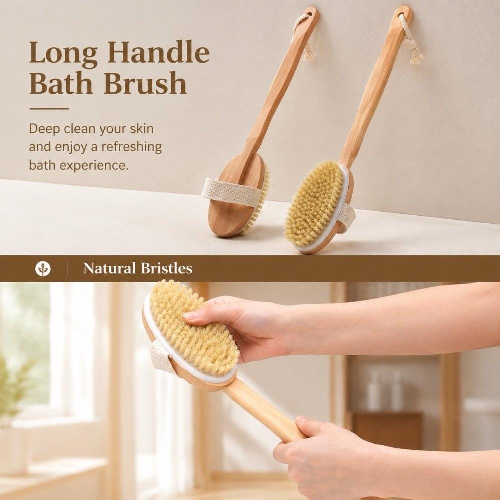 Wooden Handle Shower Scrubber Brush Hanging Rope Body Scrub Brush Bath Body Brush Daily Body Care