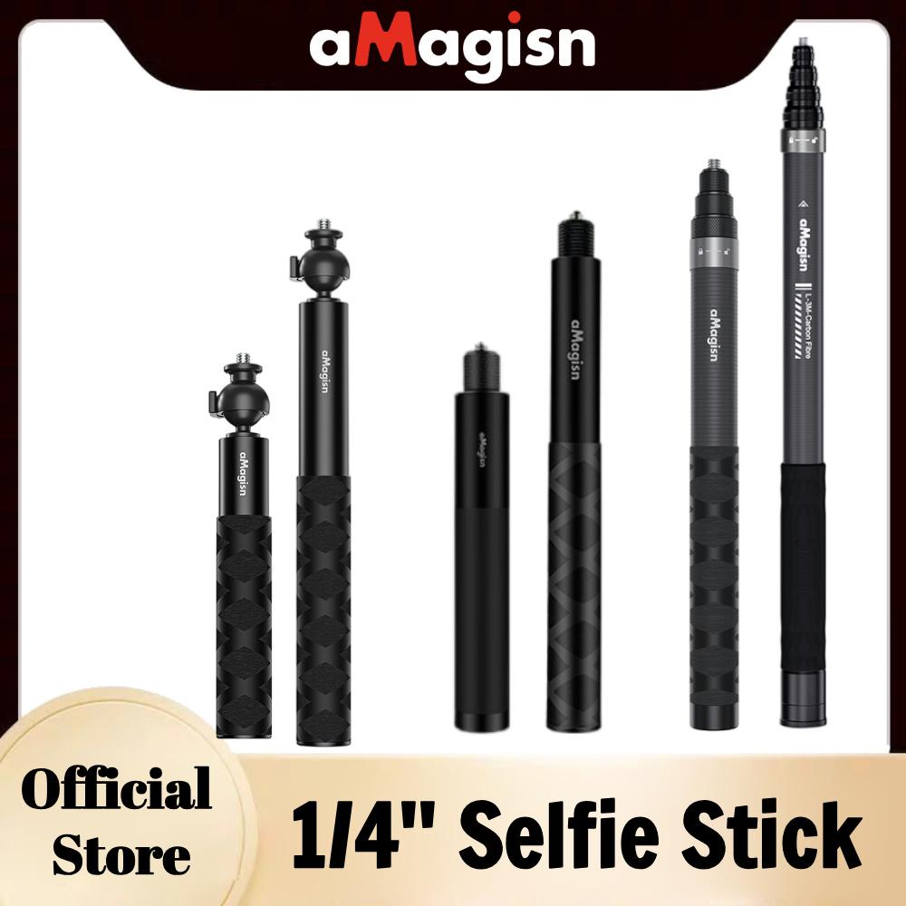 AMagisn 1/4'' Селфи-палка Шаровая головка / Алюминий / Углеродное волокно Раздвижная телескопическая палка для Gopro DJI Insta360 X4 X3 Ace Pro 2 7