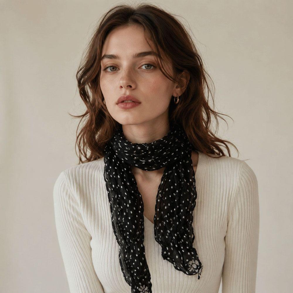 Cotton Linen Polka Dot Scarf Wrinkle Twisted Women's Neckerchief Clothing Accessories