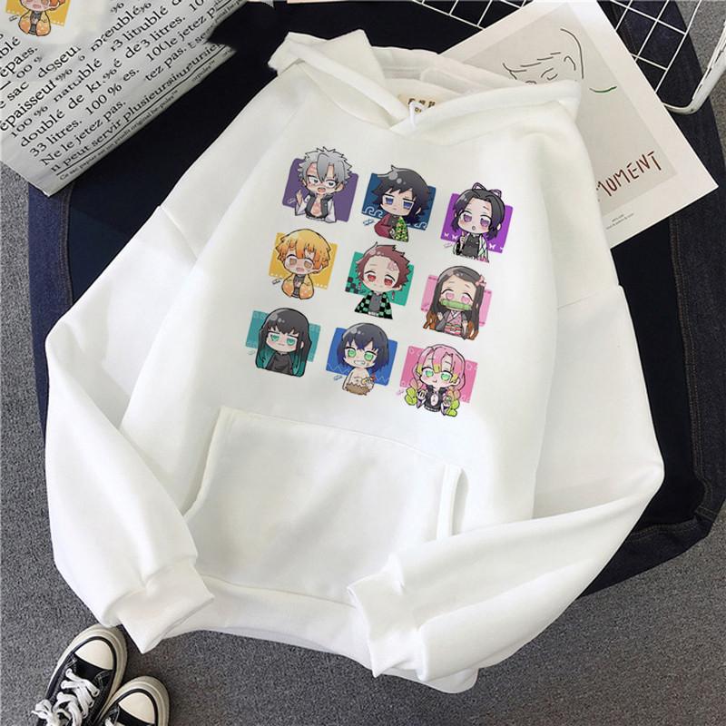 Japan Kawaii Kamado Nezuko Demon Slayer Anime Hoodie Aesthetics White Clothes Harajuku Oversized Long Sleeve Hooded Sweatshirts