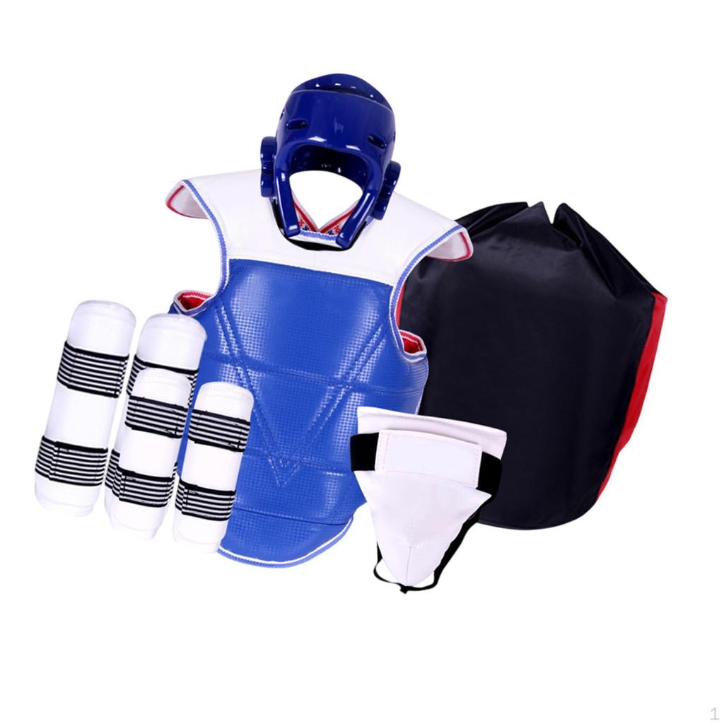 5 Pack Taekwondo Guards, Full Body Protection, Boxing Headgear, Padded Groin Guard, Martial Arts