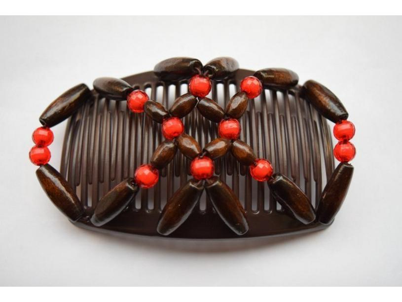 Большой ручной эластичный гребень для волос с бусинами и цветочным украшением - Универсальный двухрядный вкладыш для укладки и создания пучков