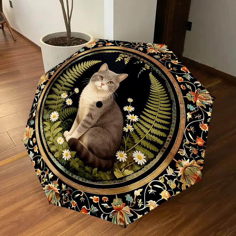 1PC Cat Floral Umbrella-8-Rib Reinforced, Automatic Open, Lightweight & Durable, Cute Fashion Accessory for Outdoor-K1288