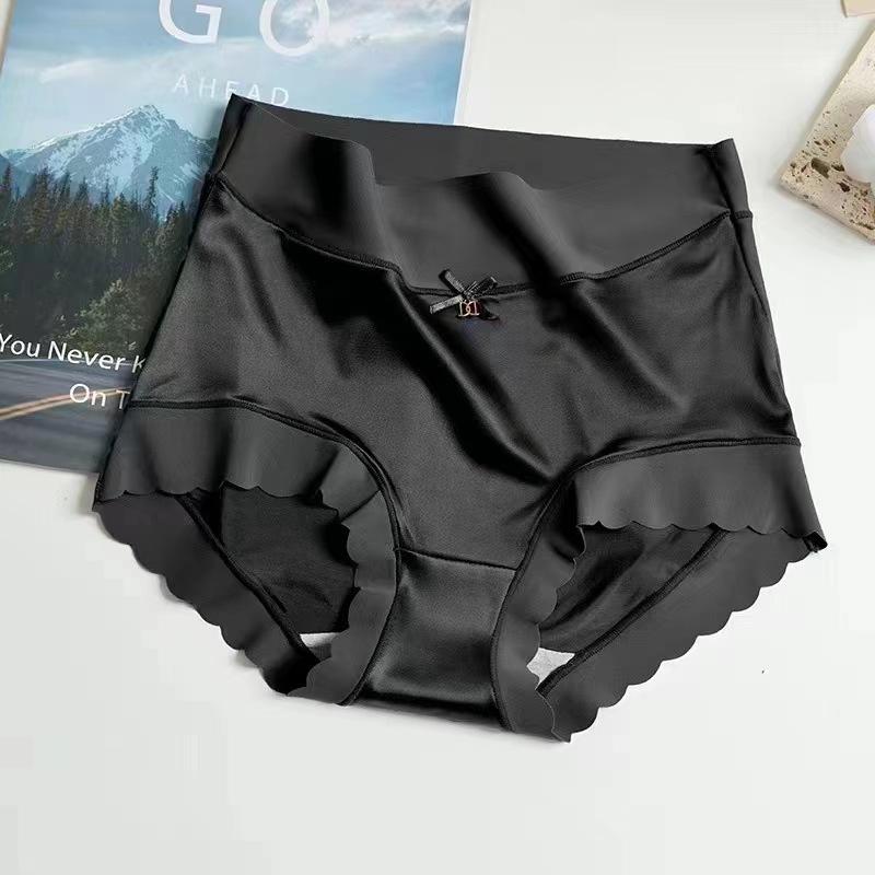 Women Ice Silk High Waist Underwear Simple Breathable No-marking Solid Color High Elasticity Lift Buttocks Panty
