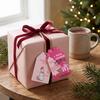 Elk Pattern Tags 60 Pcs Christmas Paper Gift Tags, Pink Santa Snowman Hanging Labels Cute Cartoon Hang with Hemp Rope for Winter Holiday Party