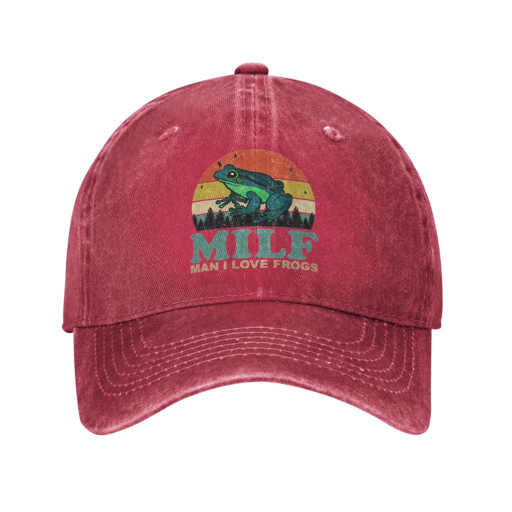 MILF Unisex I Love Frogs Unisex Style Baseball Caps Distressed Washed Hats Cap Fashion Outdoor Summer Gift Sun Cap