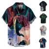 Мужская летняя новая рубашка с коротким рукавом и пуговицами со свободными лацканами и гавайским принтом, топы