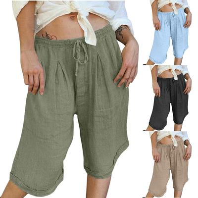 Льняные шорты для женщин. Женские удобные хлопковые шорты с талией. Повседневные летние пляжные шорты. Удобные мягкие шорты.