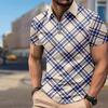 Men's Shirt Polo Casual Zip Short Sleeve Fashion Casual Zipper Summer Spring Regular Fit Black Blue Striped Grid Print Shirt