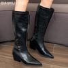 Зимние женские высокие сапоги с острым носком на среднем каблуке массивные туфли Зимние модные дизайнерские туфли Mew Brand 2025 на молнии готические туфли Botas Mujer