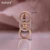 PATAYA 585 Rose Gold Color Round Geometric Inlay With Microwax White Artificial Zircon Earrings