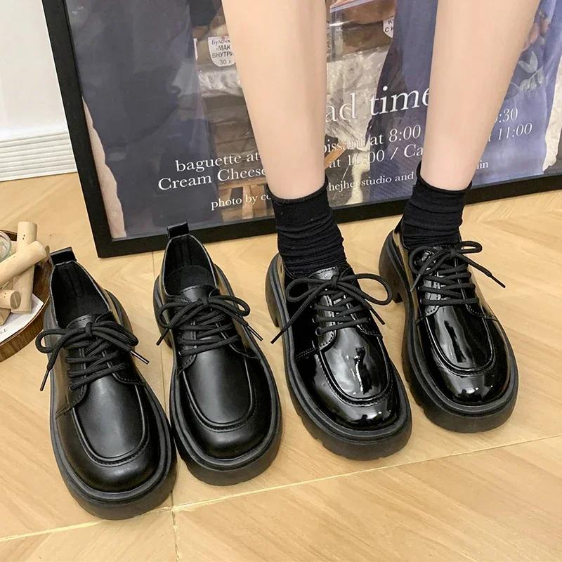 Осенние лоферы с круглым носком, однотонные, на среднем каблуке, женская обувь на распродаже, на шнуровке, водонепроницаемые, нарядные, повседневные туфли-лодочки, мокасины