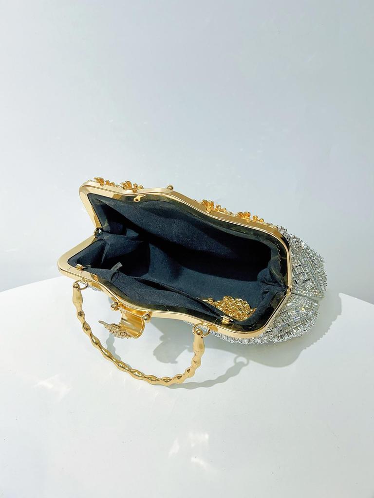 Роскошная вечерняя сумочка со стразами - сумка-чеонгсам с бриллиантовой цепочкой